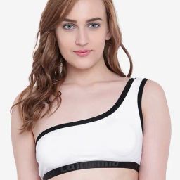 La Intimo White Solid Beach Pop One Shoulder Bra-image-97
