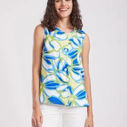 Fablestreet White & Green Printed Top-21