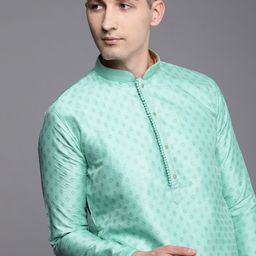 Manyavar Men Green & Brown Ethnic Motifs Woven Design Kurta with Churidar-image-6