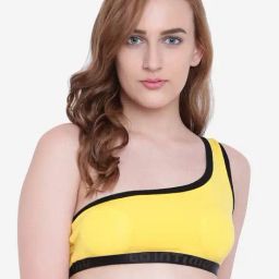 La Intimo Yellow Solid Beach Pop One Shoulder Bra-image-61
