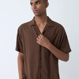 ETA by Westside Brown Crinkle-Textured Relaxed-Fit Cotton Shirt-picture-30