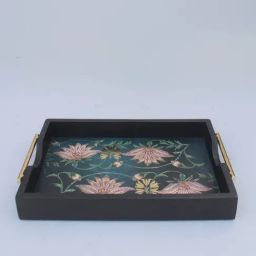 Karo Aafiya Printed Dark Green Wood Small Tray-15