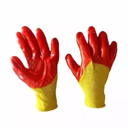 Robustt Polyester and Nylon Cut Resistant Gloves Yellow and Red Color, Standard Size, ‎HALF-COATED-GLOVES (Pack of 50 Pair)-image-79