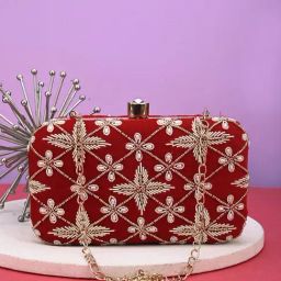 Gaurapakhi Red Embroidered Small Clutch-image-15