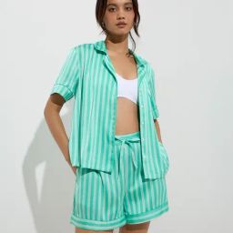 Wunderlove by Westside Green Stripe Pattern Shirt and Shorts Set-picture-12
