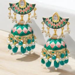 OOMPH Green Meenakari Jhumka Earrings For Women-47