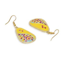 OOMPH Combo of 2 Yellow & Mint Green Meenakari Ethnic Drop Earrings image 5