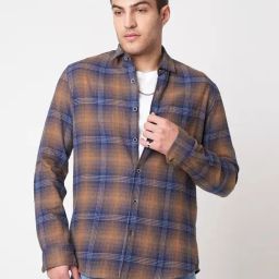 VASTRADO Core Fashion Navy Blue Regular Fit Checks Shirt-picture-0
