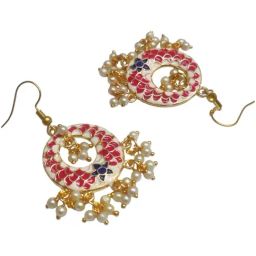 OOMPH Combo of 2 Black & Pink Enamel Meenakari Chandbali Earrings For Women image 4