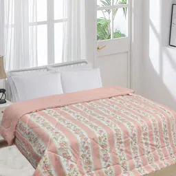 Aura Orange & White Floral Printed 300 GSM Microfiber AC Room Double Bed Comforter-image-52