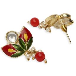 OOMPH Combo of 2 Red & Turquoise Blue Meenakari Stud Earrings image 5