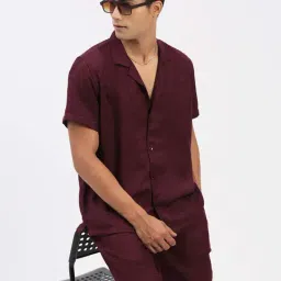 SHOWOFF Maroon Cotton Relaxed Fit Solid Co-Ords-image-69