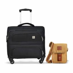 Swiss Military Small Black Combo of 2 Soft Cabin Luggage Trolley With Cross Body Bag-image-61