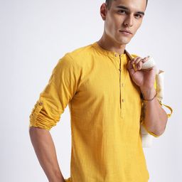 Anouk Rustic Band Collar Roll-Up Sleeves Straight Kurta-picture-48