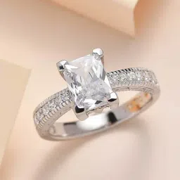925 Silver Octagon AAA Grade American Diamond Engagement Ring for Women & Girls-image-65