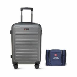 Swiss Military Small Grey Striped Combo of 2 hard Cabin Luggage Trolley With Toiletry Bag-picture-36