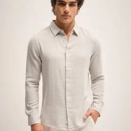 The Bear House Beige Cotton Slim Fit Texture Shirt-image-24