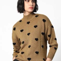 RAREISM Gold Acrylic Printed Long Sleeves Sweater-image-30