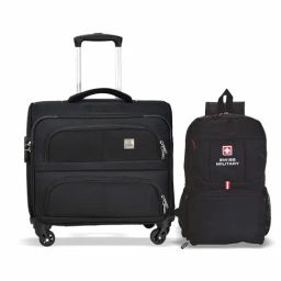 Swiss Military Small Black Combo of 2 Soft Cabin Luggage Trolley With Backpack Bag-image-68