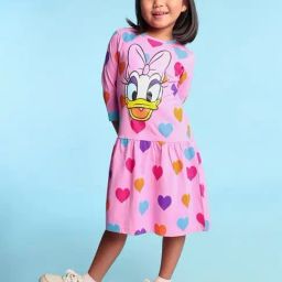 Bonkids Girls Daisy Duck Printed Drop-Waist Cotton Dress-image-47