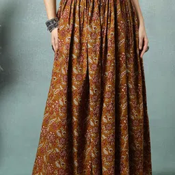 SUNEKH Ethnic Motif Printed Cotton Flared Maxi Skirt-picture-17