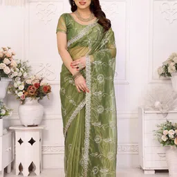 The Textile Hub Ethnic Motifs Embroidered Pure Chiffon Saree-image-73