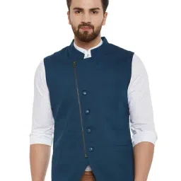 Hypernation Dark Blue Regular Fit Cotton Jacket-image-14