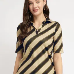 FableStreet Striped Polo Collar Short Sleeves T-Shirt-picture-6