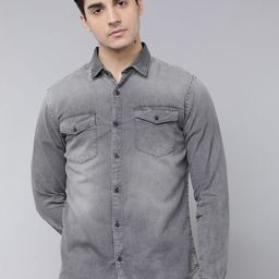 LOCOMOTIVE Men Grey Slim Fit Faded Casual Shirt-image-46