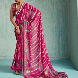 DIVASTRI Moss Chiffon Sequence Foil Print Saree With Matching Blouse Piece-image-52