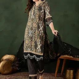 Sangria Printed Straight Kurta, Trouser & Dupatta Set-57