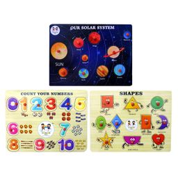 Enjunior Box Numbers Shapes & Solar System  Wooden Puzzle With Knobs Multicolor - 30 Pieces-15