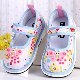 Cute Walk by Babyhug Slip On Casual Shoes with Velcro Closure Floral Print with Butterfly Applique - Blue-image-50