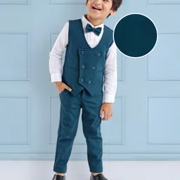 Mark & Mia Full Sleeves Dotted Party Suit with Bow & Solid Colour Waistcoat - Green-picture-23