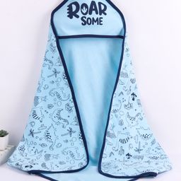 Doodle Poodle 100% Cotton Knit HoodedBath Towel Text & Dino Print L 83 x B 82 cm - Blue-image-29