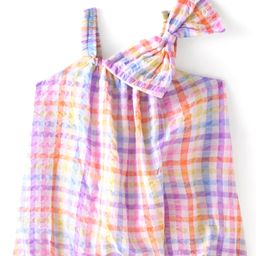 Babyhug  Cotton Woven Sleeveless Checked   Top with Bow Applique - Multicolour-image-94