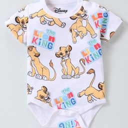 Babyhug Disney 100% Cotton Knit Half Sleeves Onesies With Lion King Print - White-image-54