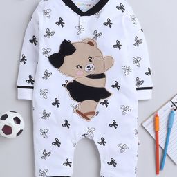 BUMZEE Full Sleeves Bear Embroidered & Bow Printed Romper - White-picture-39
