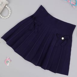 One Friday Pleated & Bow Detailed Skirt -  Navy Blue-image-4