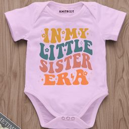 KNITROOT Raksha Bandhan Theme Half Sleeves  In My Little Sister Era Text Printed Onesie - Pink-image-81