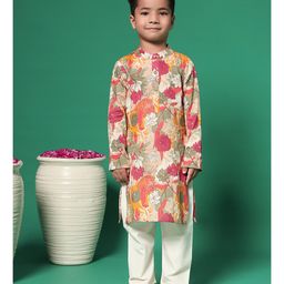 READIPRINT Full Sleeves Floral Printed Kurta With Solid Pajama Set - Mustard-picture-41