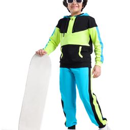 Ollington St. 100% Cotton Knit Full Sleeves Hooded Sweatshirt & Joggers Set with Cut & Sew Design - Black Blue & Green-picture-26