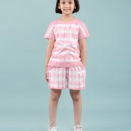 tweeny mini Pure Cotton Knit Half Sleeves Tie Dye Coordinating Night Suit Set - Pink-picture-14