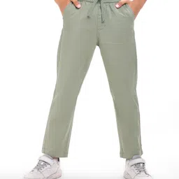 Pine Kids Cotton Woven Full Length Solid Colour Trouser - Olive Green-picture-14