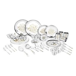Classic Essentials Pack of 42 Stainless Steel Dinner set-Heavy Gauge With Permanent laser design Dinner Set (Silver)-21