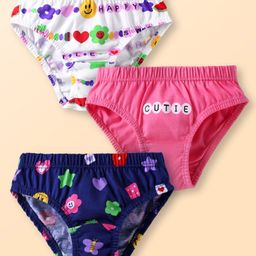 Babyhug 100% Cotton Knit Panties with Floral Print Pack of 3 - Pink Blue & White-image-100