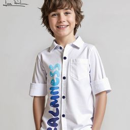 Arias Cotton Woven Full Sleeves Shirt With Digital Text & Ship Print at Front & Back - White-image-17