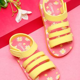 ONYC Floral Designed Velcro Closure Sandals - Pink & Yellow-image-6