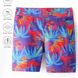 Pine Active Super Stretch Knee Length Cycling Shorts With Tropical Print - Blue-image-88