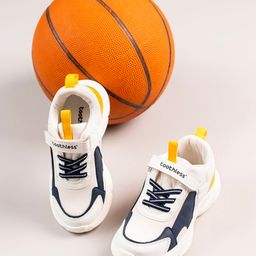 Toothless Mesh Detailed & Colour Blocked With Velcro Closure Shoes - White & Navy Blue-picture-18